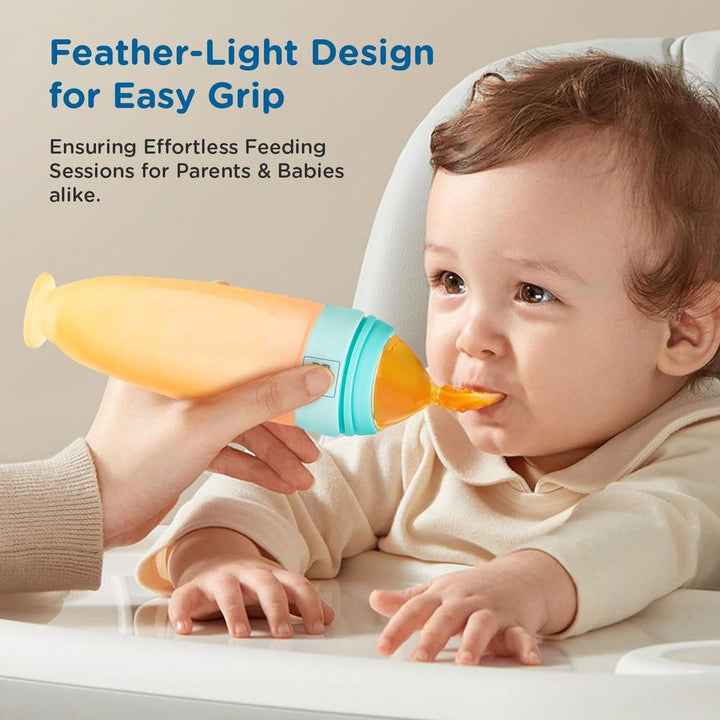 Mee Mee Squeezy Silicone Mini Meal Spoon Food Feeder  with Standing & Suction Base | Easy Grip & Bite Resistant