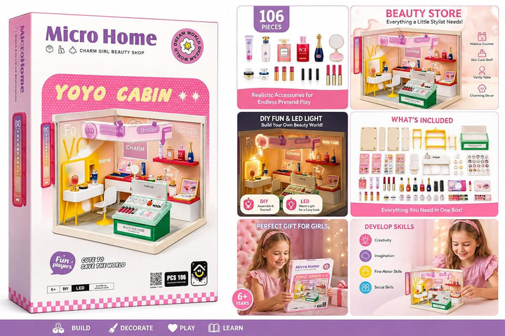 Dream World Micro Home Yoyo Cabin Beauty Shop - DIY Dollhouse | 106 Pieces