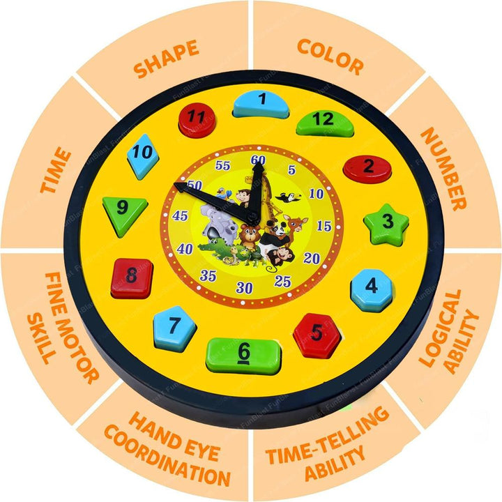 FunBlast Learning Clock Puzzle Toy for Kids | Time, Shape & Number Learning Jigsaw Toy