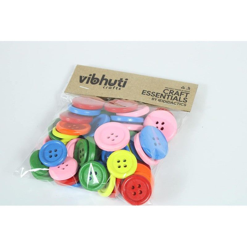 50 Pcs Neon Wooden Buttons | Used for DIY Art & Craft and Scrapbooking | Assorted Sizes (20mm and 25mm)