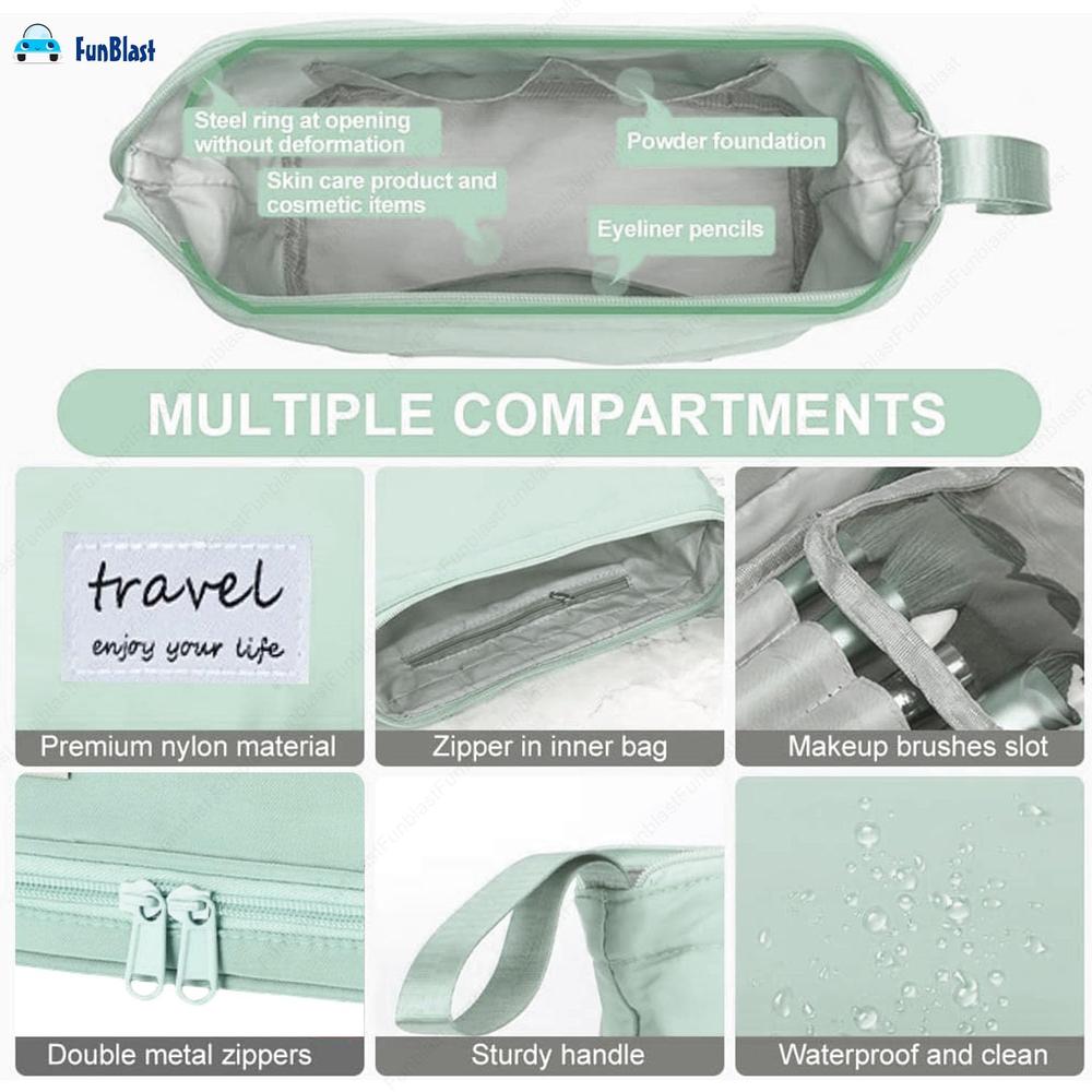 FunBlast Makeup Bag | Large Capacity Portable Cosmetic Organizer & Travel Toiletry Bag with Handle | Sea Green
