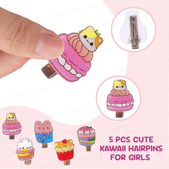 FunBlast Hairpins for Girls | 5 Pcs Ice-Cream Duckbill Clips | Cute Kawaii Tic Tac Barrettes