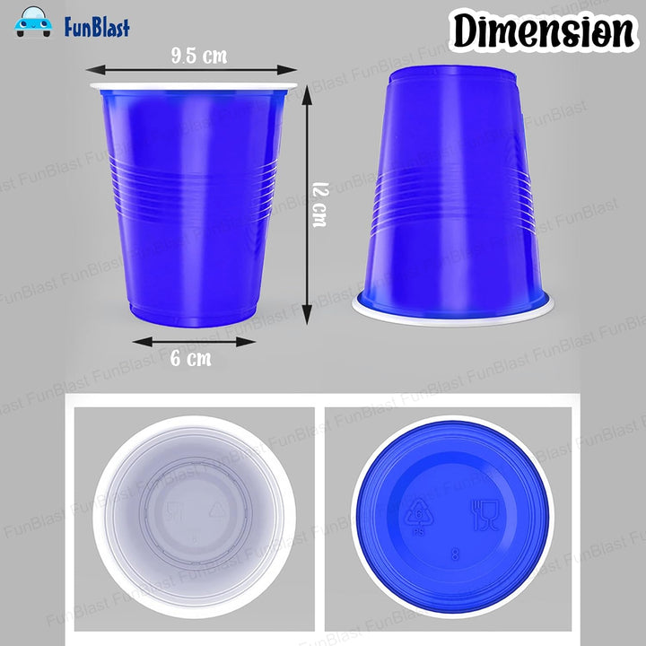 FunBlast Party Drinking Glasses | Pack of 50 Reusable & Leakproof Party Cups | Blue | 500 ml