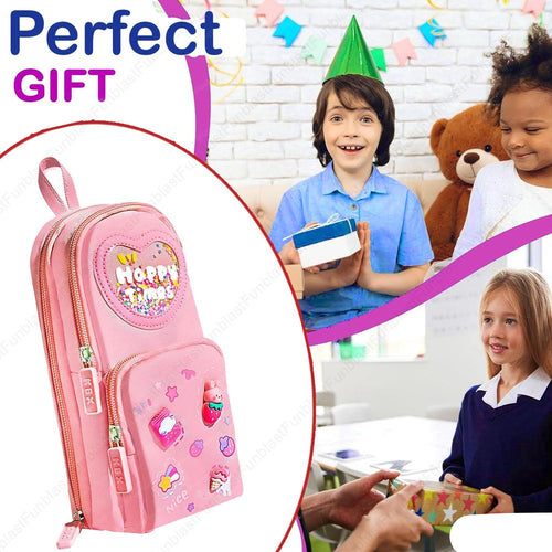 FunBlast Pencil Case for Girls | Large Capacity Hangable Triple-Layer Canvas Pouch
