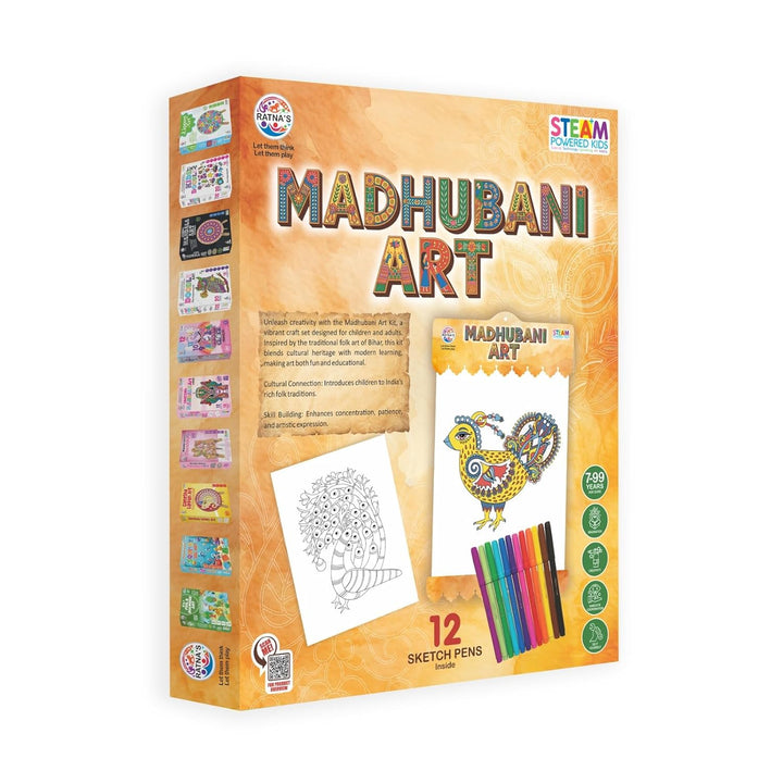 Ratna's Madhubani Art Kit – Painting & Colouring Craft Set I 20 Sheets