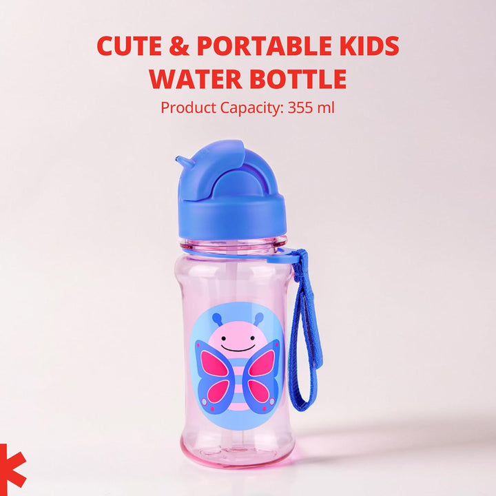 Skip Hop Zoo Straw Bottle - 355ml | Tritan Renew | Pink (Butterfly)