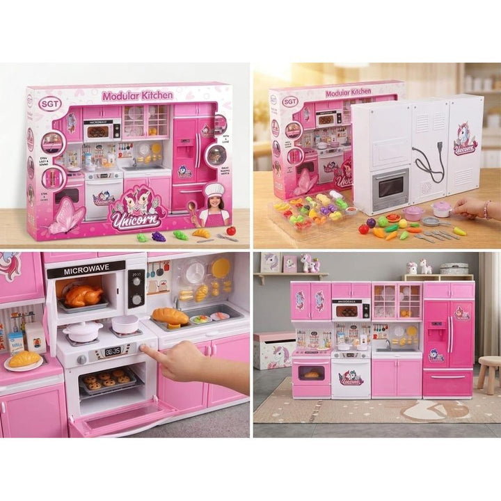 SGT Modular Kitchen Play Set for Kids | Pretend Cooking Set with Light & Sound | Microwave, Refrigerator & Kitchen Accessories