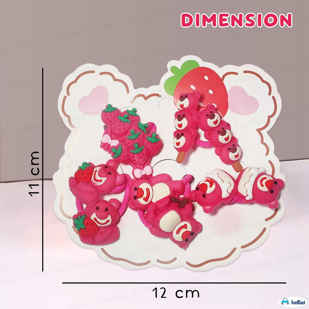 FunBlast Hair Rubber Bands for Girls | 10 Pcs Strawberry Bear Hair Ties
