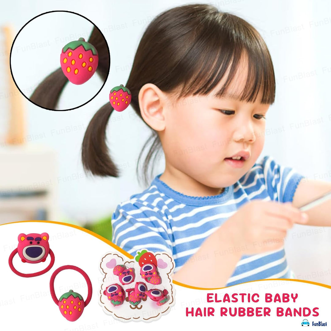 FunBlast Hair Rubber Bands for Girls - Strawberry & Bear Hairs Ties (10 Pieces)