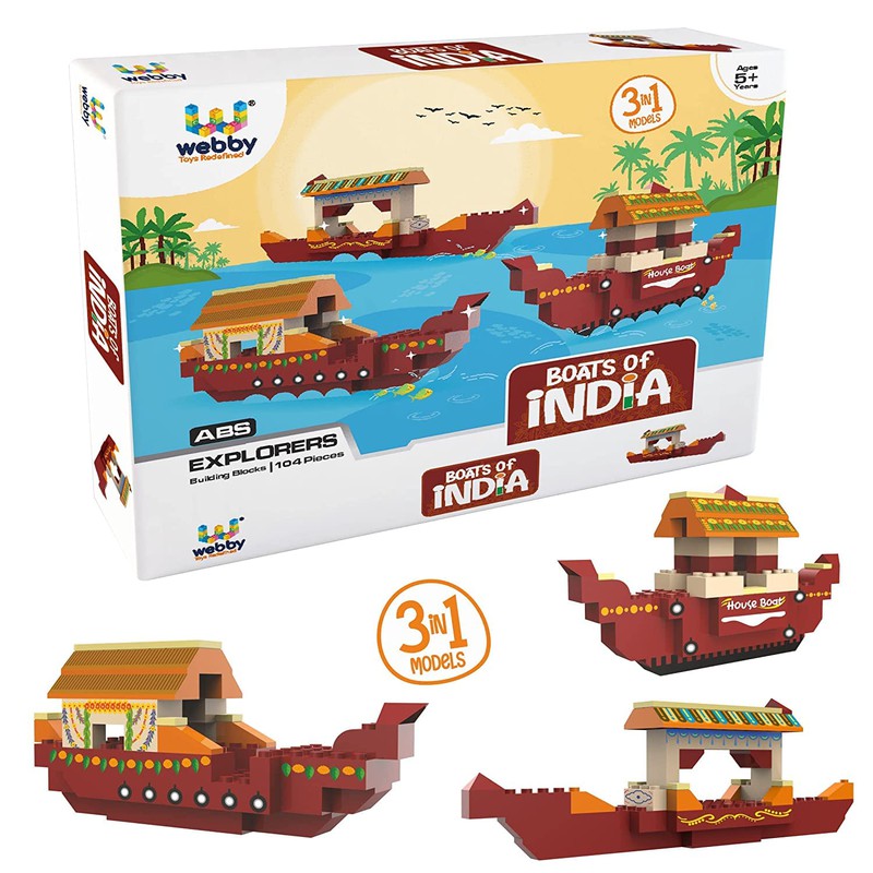 3 IN 1 Boats of India ABS Building Blocks Kit, Colourful Bricks and Blocks Adventure Play Set - (104 Pcs)