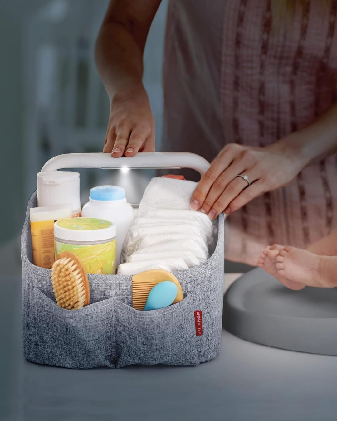 Skip Hop Light Up Diaper Caddy Organizer - Touch Handle Button for Light | Grey