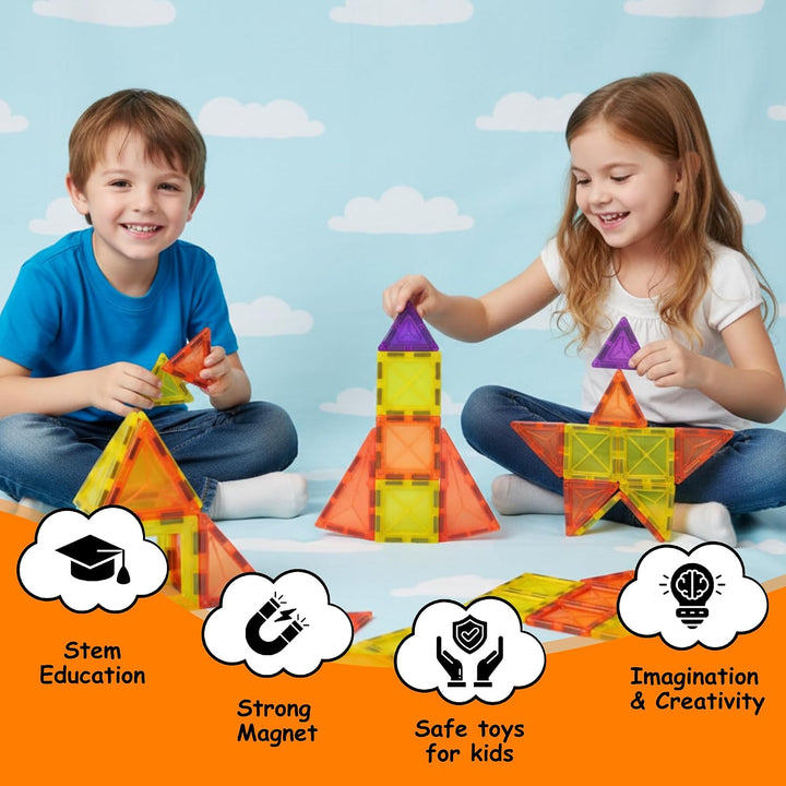 Magnetic Tiles Building Blocks for Kids | 16-Piece STEM Construction & Creative Learning