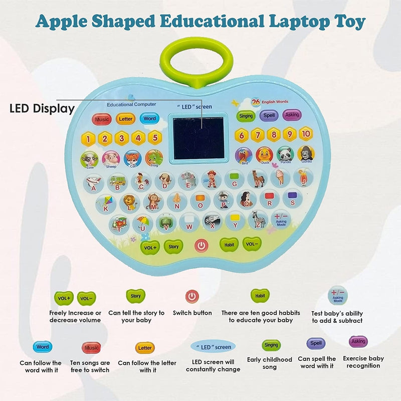 Apple Shape Educational Tablet Toy (Early Educational Learning Machine Toys) - Blue