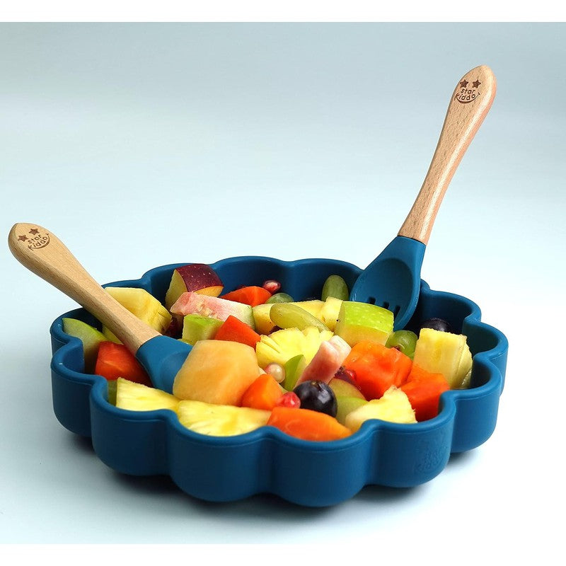 The Baby Led Weaning Supplies Collection of Cute Simba Suction Plate, Sippy Cup and Trainer Spoon & Fork (Blue - Yellow)