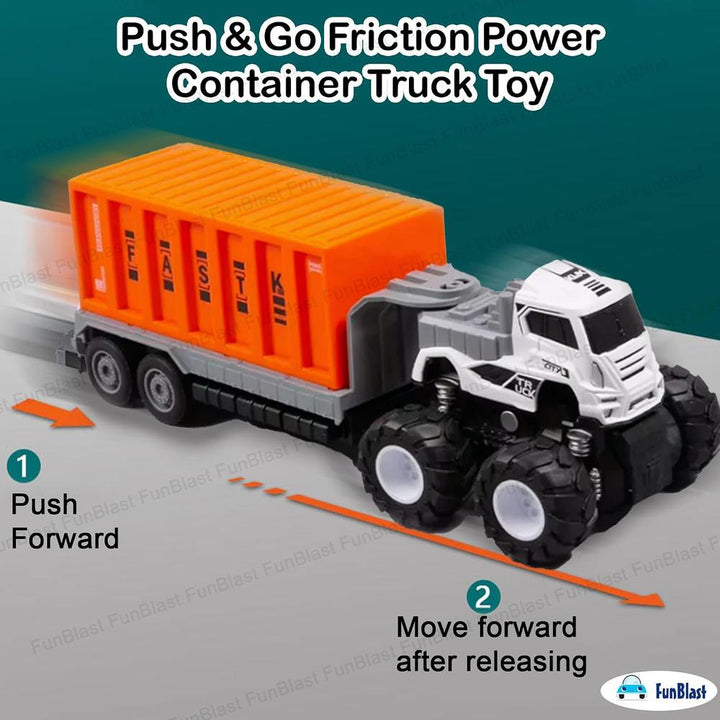 FunBlast Container Truck Toy | 1:43 Scale – Die-Cast Metal | Push & Go Friction Power Truck for Kids