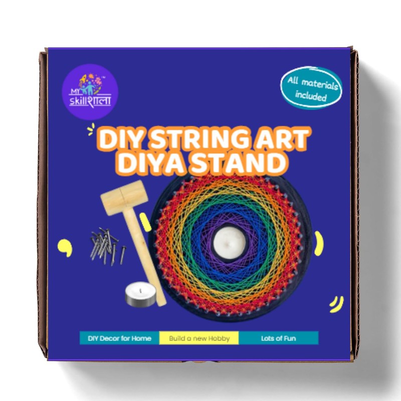 DIY String Art Diya Kit - Creative Home Decor with MDF  Board, Embroidery Thread, Hammer, Nails, and Hanging Hook