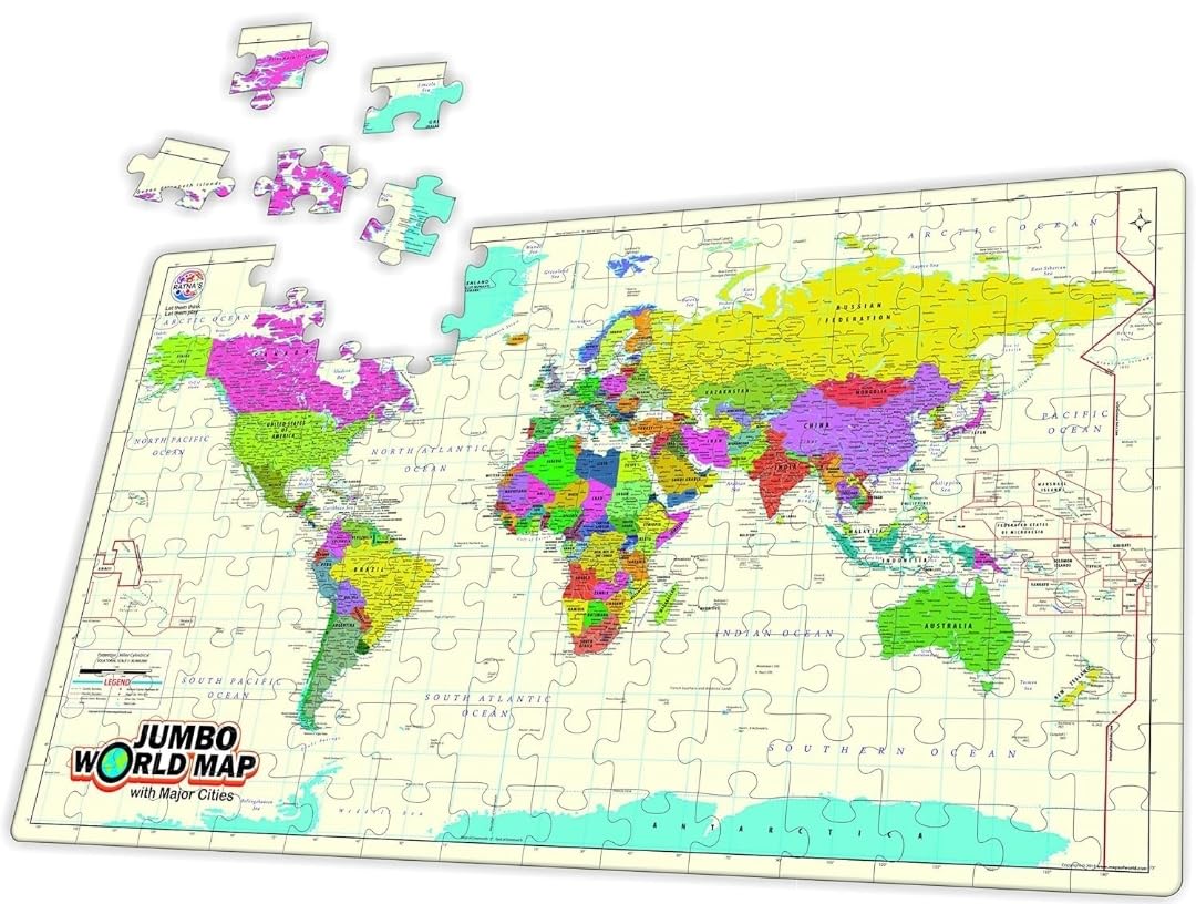 Ratna's Jumbo World Map with Major Cities - Jigsaw Puzzle | 126 Pieces