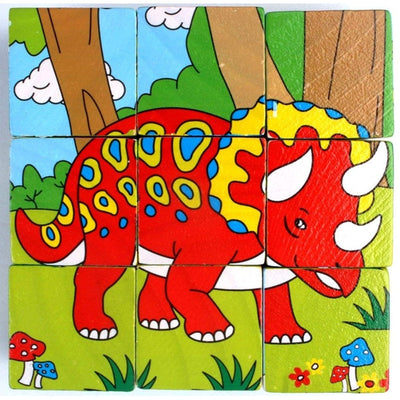 Return Gifts (Pack of 3,5,12) 3D 6 Face Animal Block Puzzle 6 in 1 Wooden Cube Jigsaw Toys (Dinosaurs)