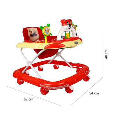 Baby Musical Foldable & Height Adjustable Walker with Parental Handle (Red)