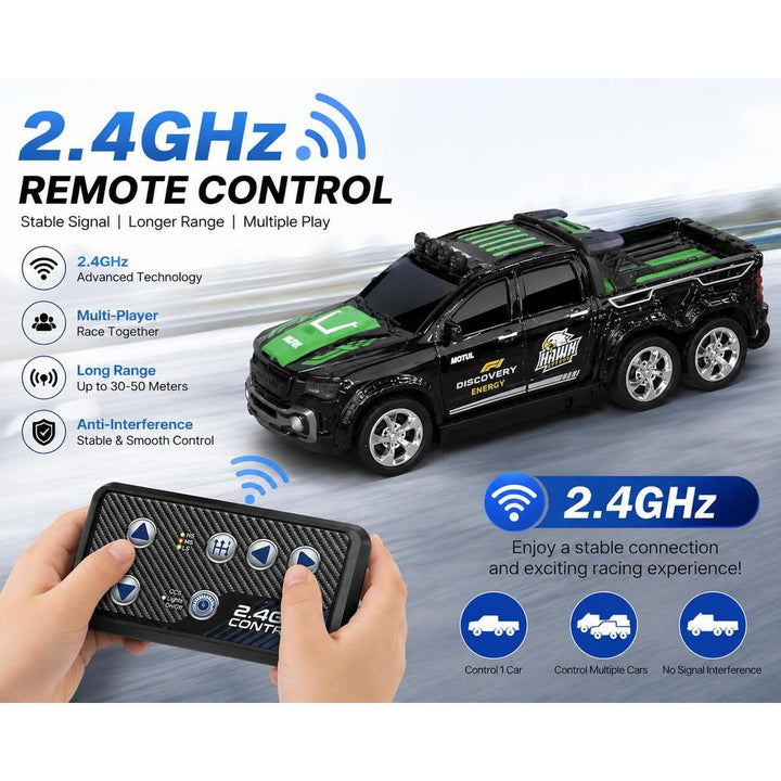 6-Wheel Off-Road Remote Control Mini Pickup Diecast Truck | 1:64 Scale