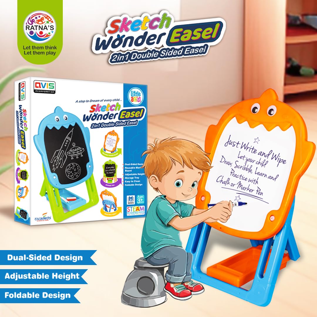 Avis by Ratna Sketch Wonder Easel | 2-in-1 Double-Sided Chalk & Marker Board