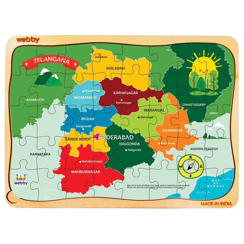 Telangana Map Wooden Jigsaw Puzzle, 40pcs