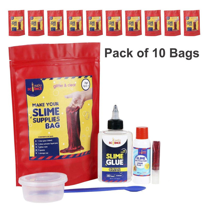 Birthday Gift Set - DIY Slime Making Supplies Bag- Glitter and Clear | 10 Bags