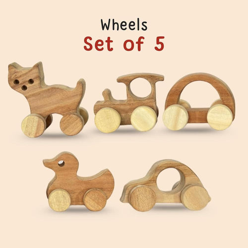 Little Ginnie Set of 5 Neemwood Wheels Toys - Durable & Eco-Friendly Wooden Toy