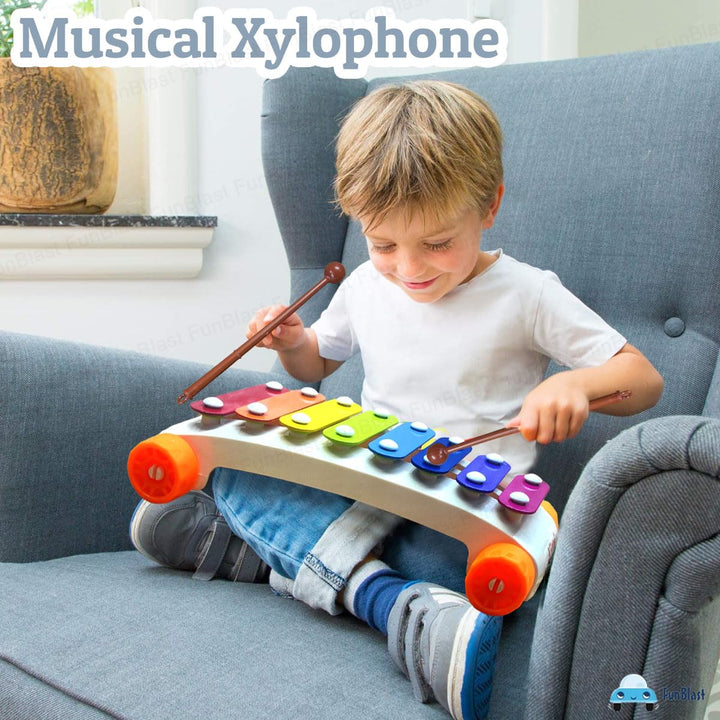 FunBlast Pull Along Musical Xylophone with Wheels for Kids | Early Learning Musical Instrument & Activity Toy