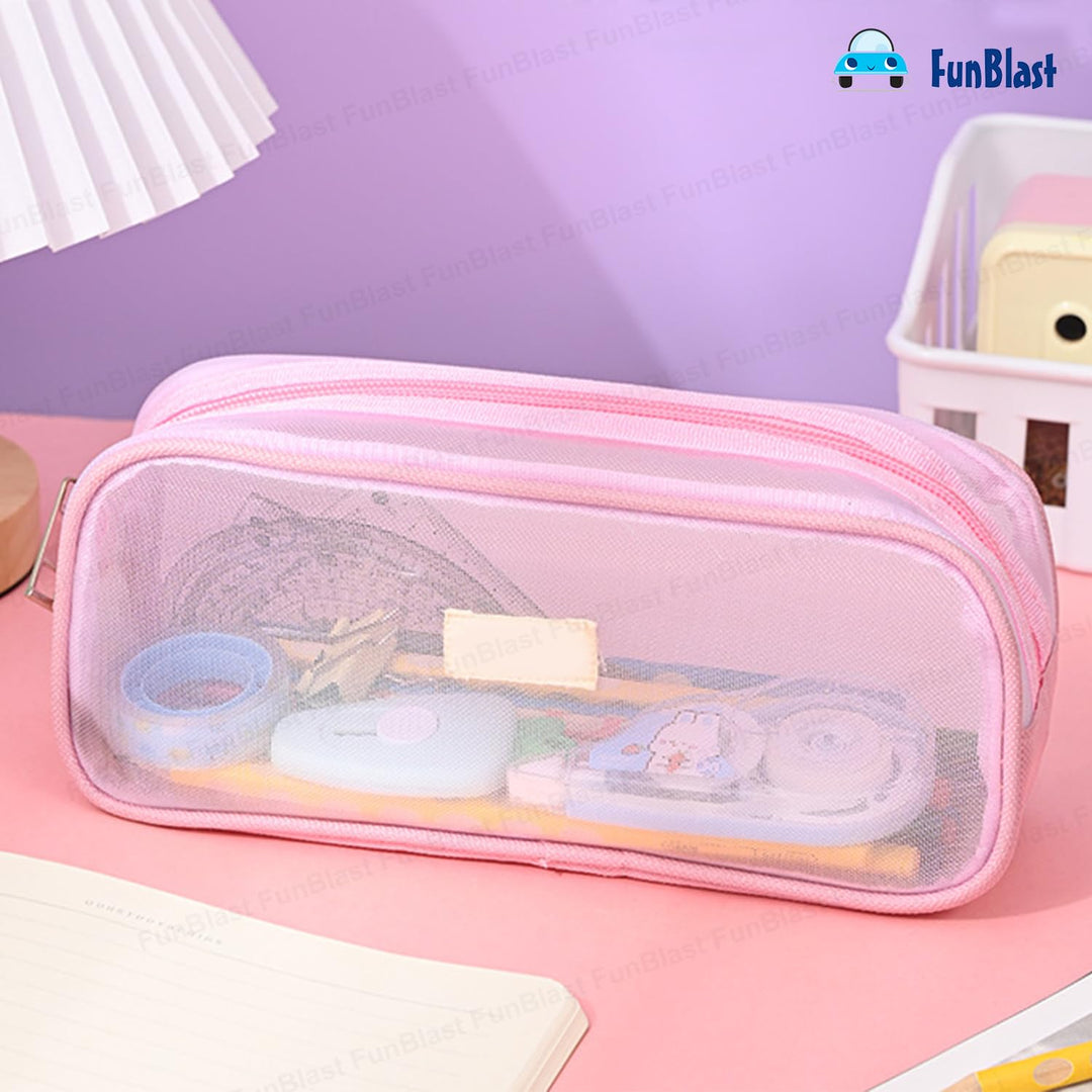 FunBlast Transparent Pencil Case | Large Capacity Clear Pouch with Zipper Closure | Portable Makeup & Stationery Bag