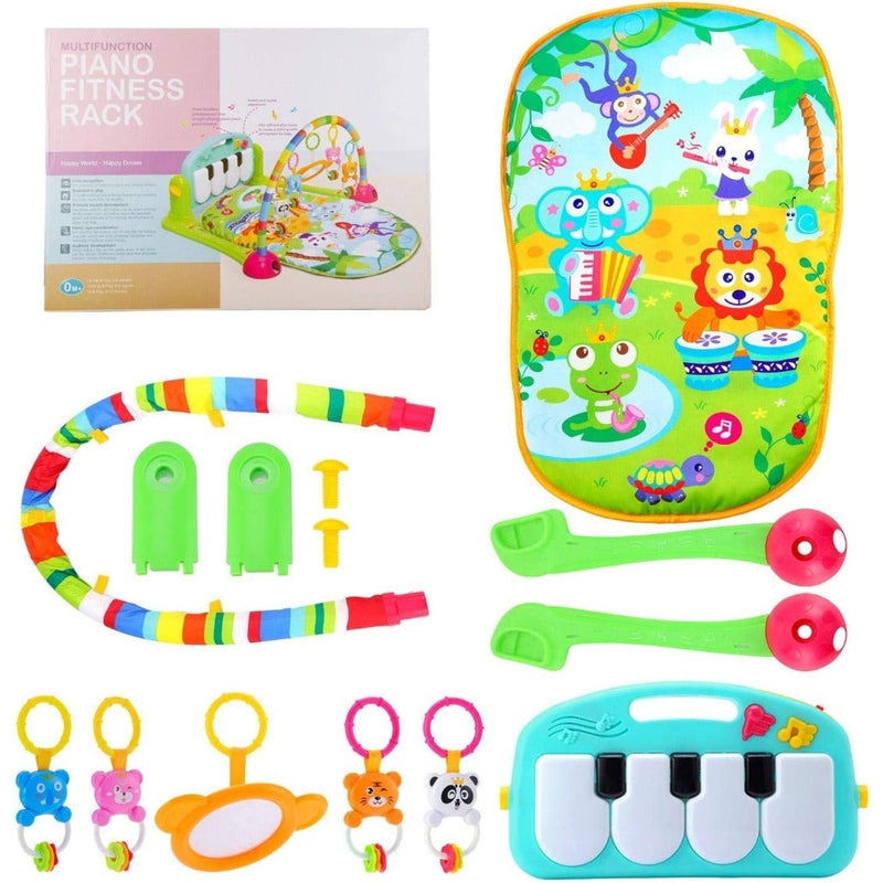 Forest Theme Baby Play Gym Mat & Fitness Rack with Hanging Rattles & Musical Keyboard (0-11 Months)