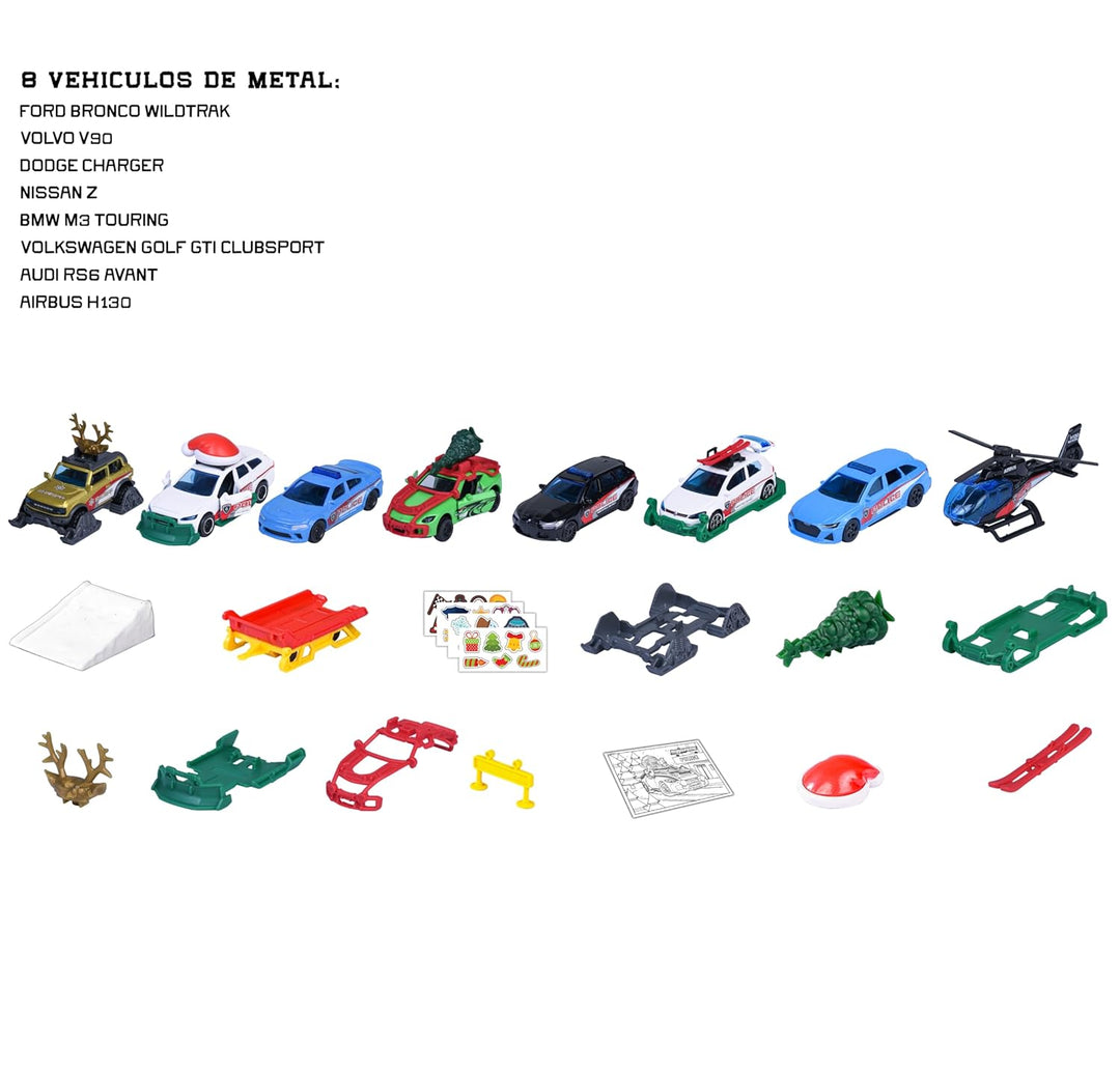 Majorette Car Advent Calendar 2025 - 24 Surprises, 8 Metal Vehicles & 16 Accessories