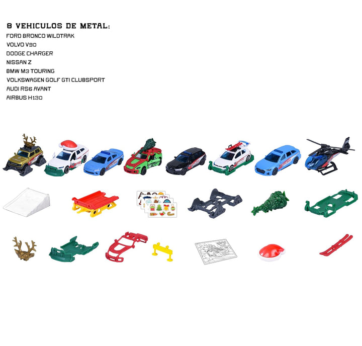 Majorette Car Advent Calendar 2025 - 24 Surprises, 8 Metal Vehicles & 16 Accessories