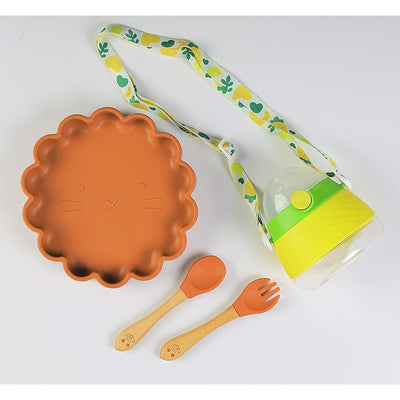 The Baby Led Weaning Supplies Collection of Cute Simba Suction Plate, Sippy Cup and Trainer Spoon & Fork (Brown - Yellow)