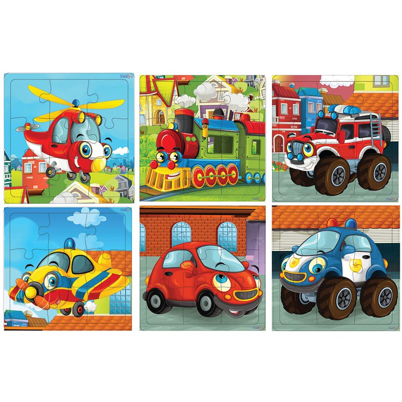 Wooden Jigsaw Puzzles - 9 Pieces (Vehicles (Pack of 6))