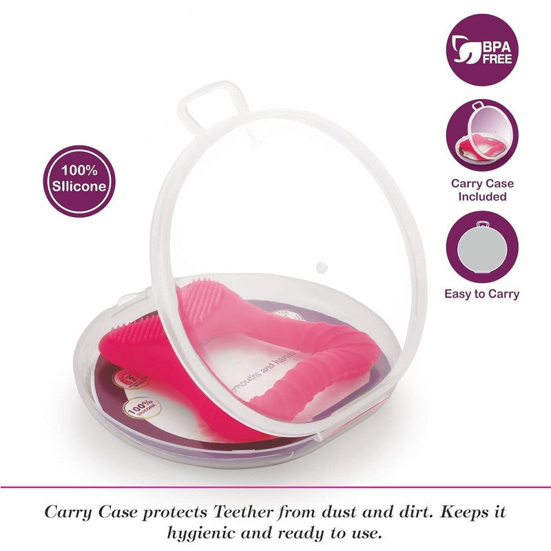 Tooth Shape Silicone Teether with Soft Bristles & Carry Case (Tooth- Pink)