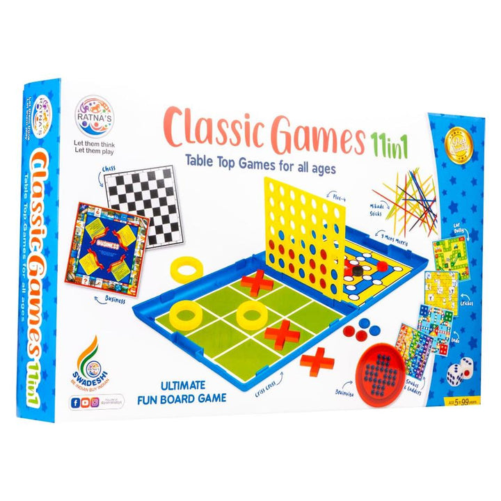 Ratna's Classic Games | 11-in-1 Table Top Family Board Games