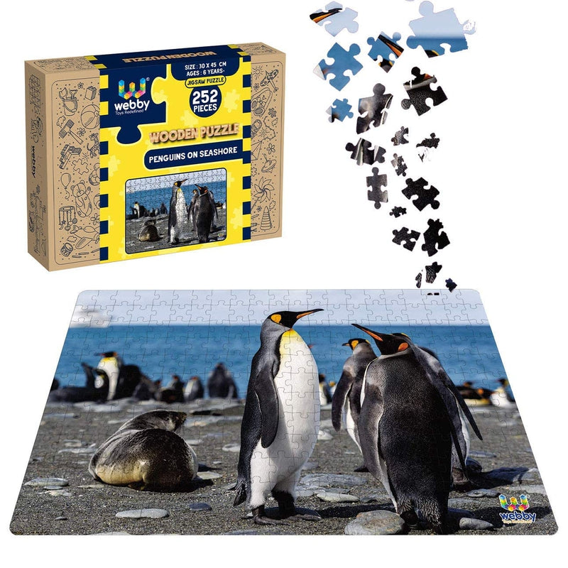 Penguins On Seashore Wooden Jigsaw Puzzle, 252 Pieces