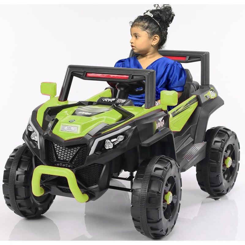 Green Driving Jeep Ride on | Remote + Mobile App Control & Manual Steering Drive Car | Bluetooth Music Player | Loading Capacity of 50 Kg | COD Not Available