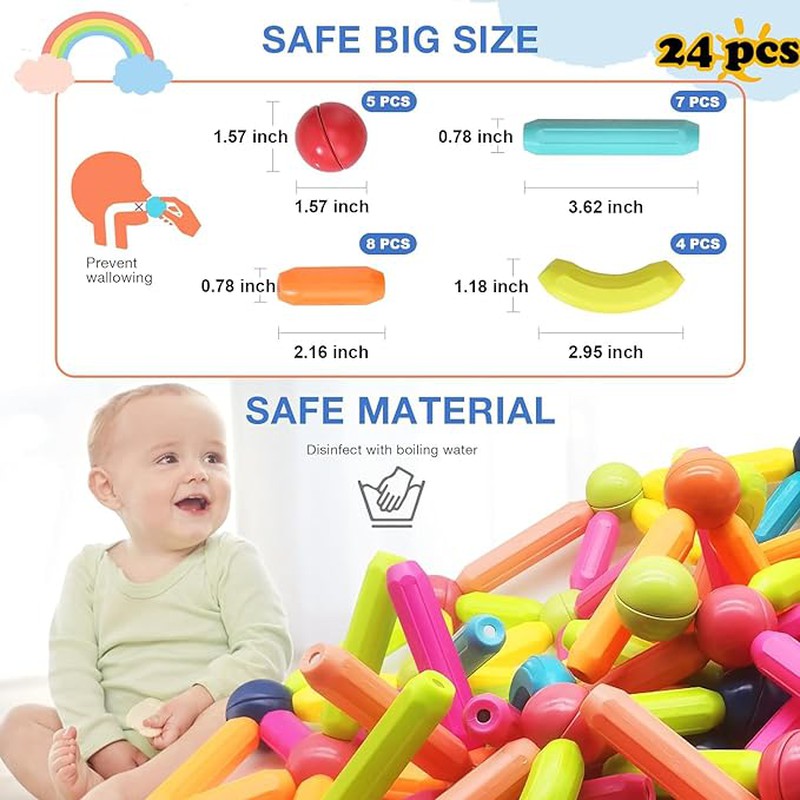 Premium 32 Magnetic Building Stick For Kids Early Learning & Development