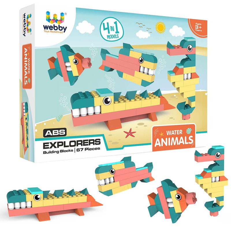 4 in 1 Water Animals ABS Building Blocks Kit, Bricks and Blocks Construction Play Set - (67 Pcs)