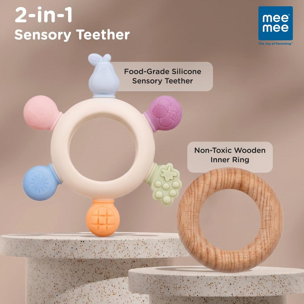 Mee Mee Fruity Bite Silicone Baby Teether | Multi-Textured Silicone Teether | Freezer & Sterilizer Safe