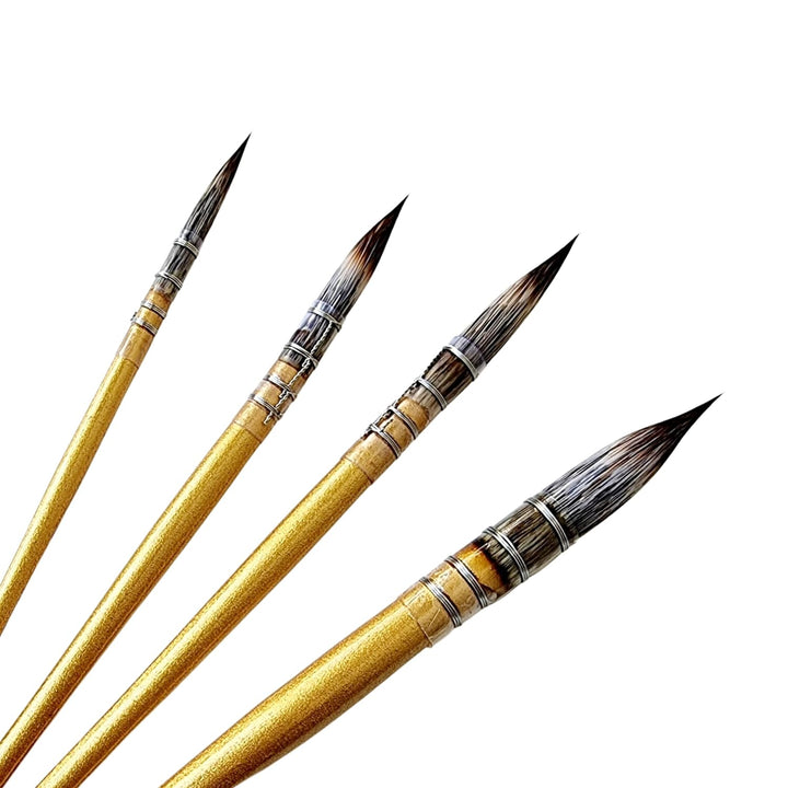 Set of 4 Synthetic Paint Brush | Handmade Quill, Mop, Wash, Vegan | Gold