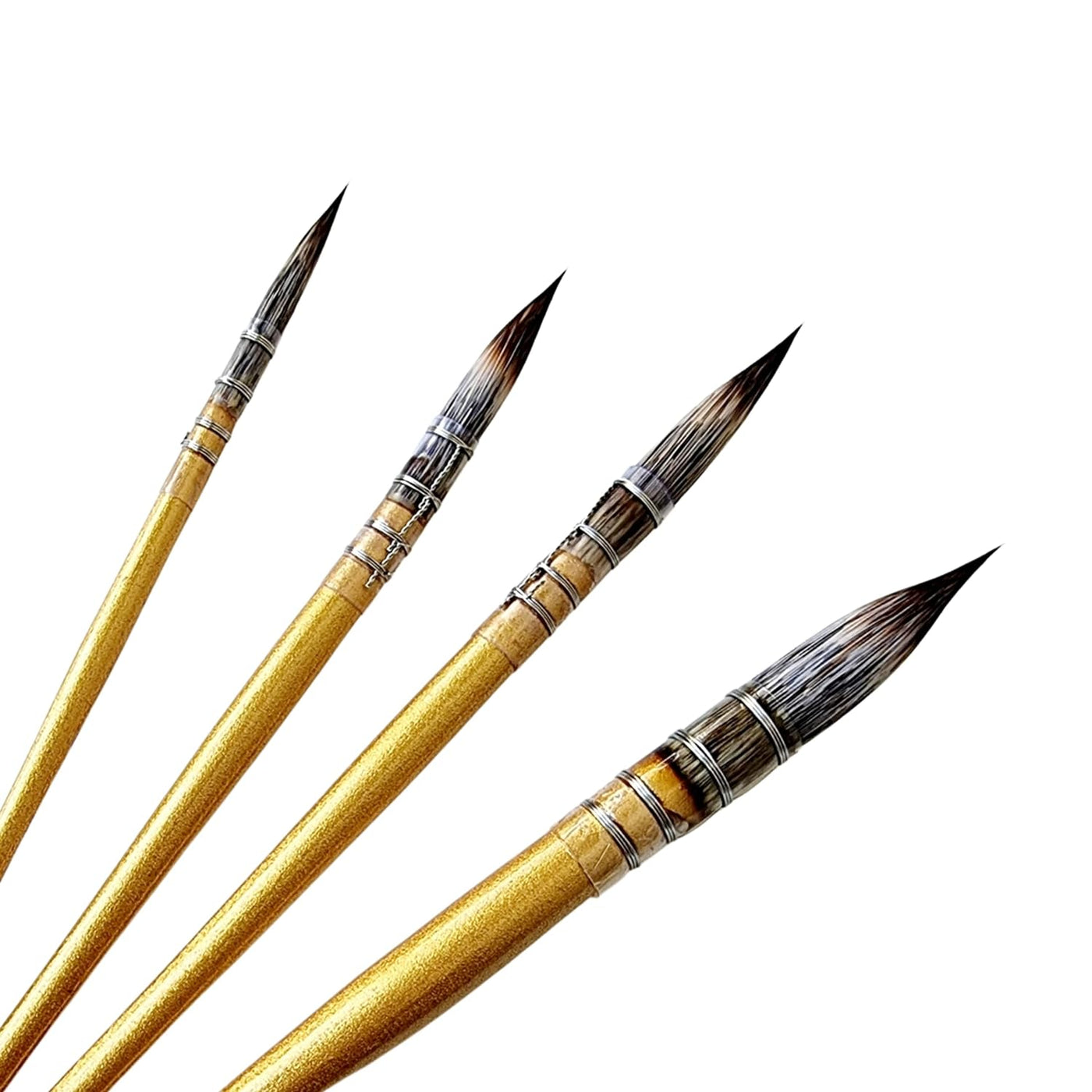 Set of 4 Synthetic Paint Brush | Handmade Quill, Mop, Wash, Vegan | Gold