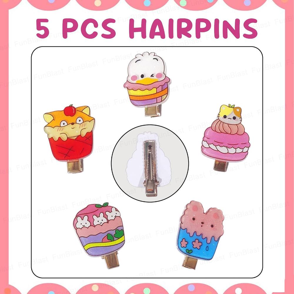 FunBlast Hairpins for Girls | 5 Pcs Ice-Cream Duckbill Clips | Cute Kawaii Tic Tac Barrettes