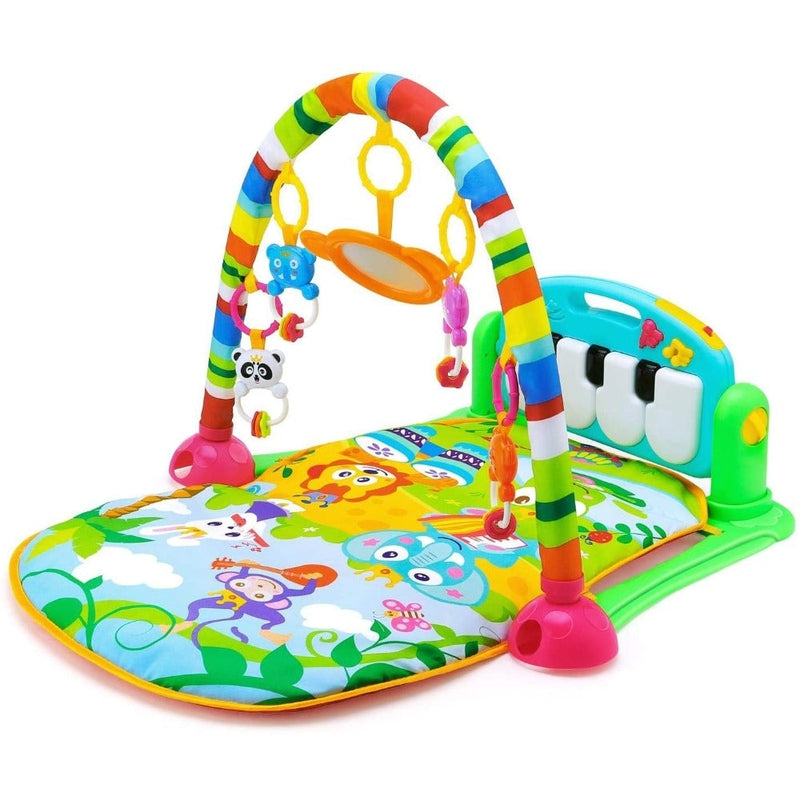 Baby Play Mat Gym & Fitness Rack with Hanging Rattles Lights & Musical Keyboard - Forest Theme