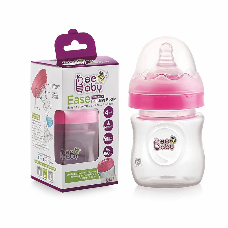 Ease Wide Neck Baby Feeding Bottle | Fast Flow Anti-Colic Silicone Nipple for Infants | 150ml