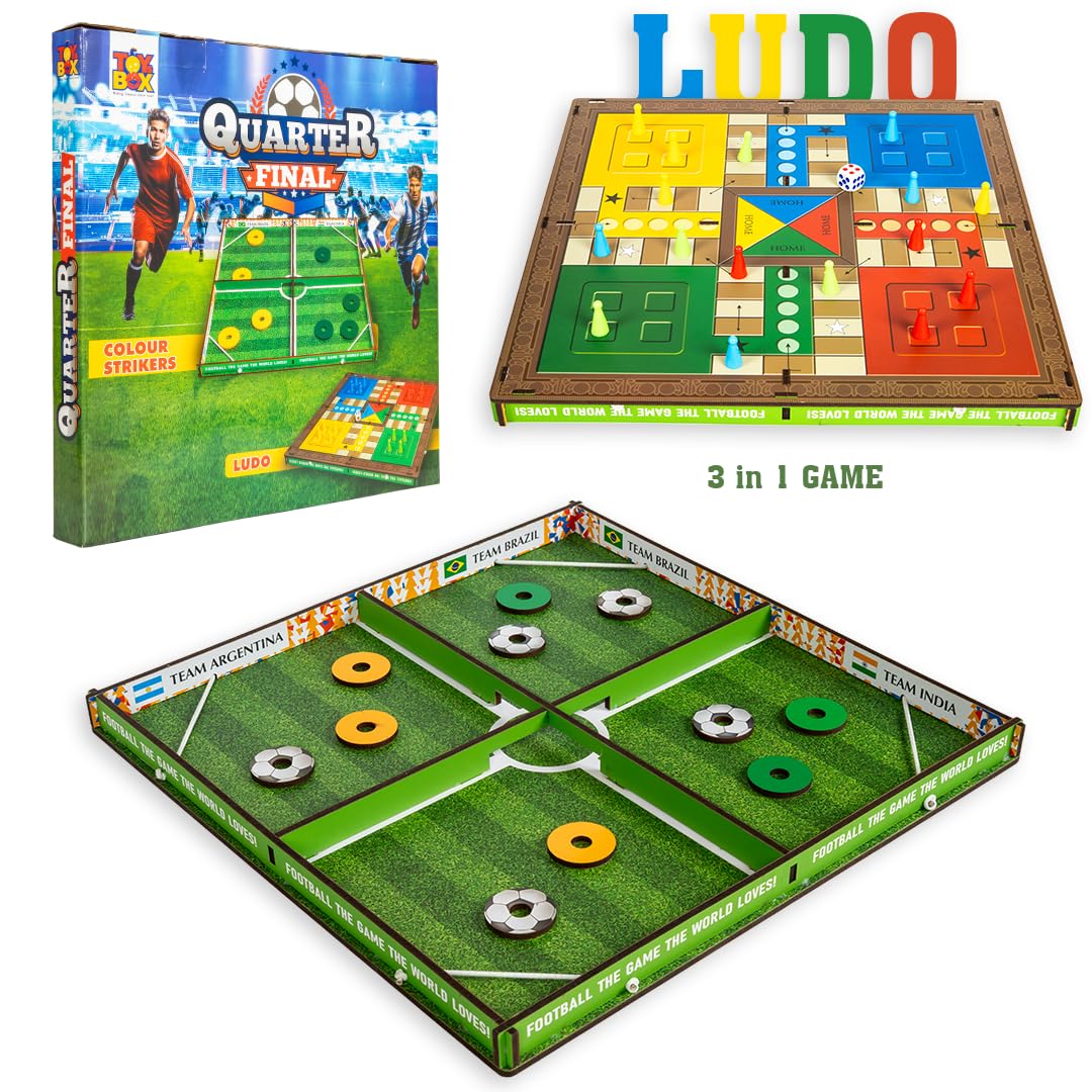 Toy Box by Ratna Quarter Final | 3-in-1 Game Set | Football, Colour Strikers & Ludo