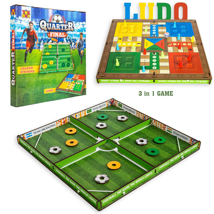 Toy Box by Ratna Quarter Final | 3-in-1 Game Set | Football, Colour Strikers & Ludo