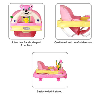 Baby Musical Foldable & Height Adjustable Walker with Parental Handle (Pink)